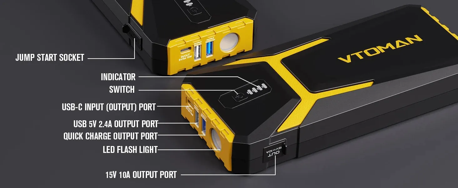 2000A Portable Car Jump Starter Power Bank with LED and USB
