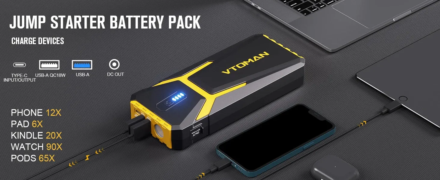 2000A Portable Car Jump Starter Power Bank with LED and USB