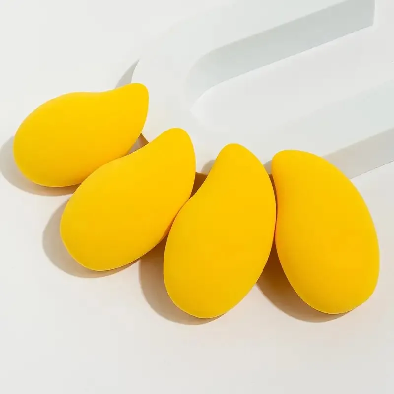4 Packs Mango Makeup Egg Sponge Powder Puff For Both Wet And Dry Use Super Soft Non-eating Powder Makeup Sponge With Holder And Storage Box