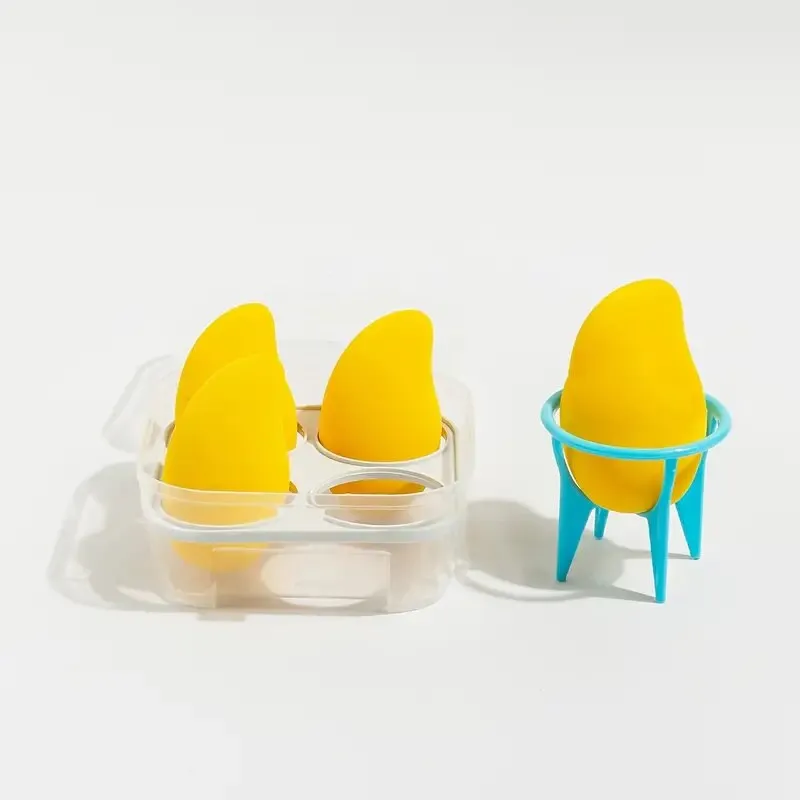 4 Packs Mango Makeup Egg Sponge Powder Puff For Both Wet And Dry Use Super Soft Non-eating Powder Makeup Sponge With Holder And Storage Box