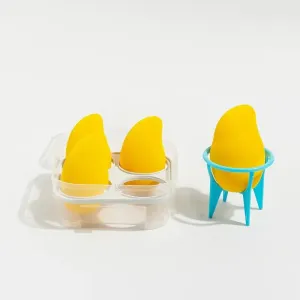 4 Packs Mango Makeup Egg Sponge Powder Puff For Both Wet And Dry Use Super Soft Non-eating Powder Makeup Sponge With Holder And Storage Box