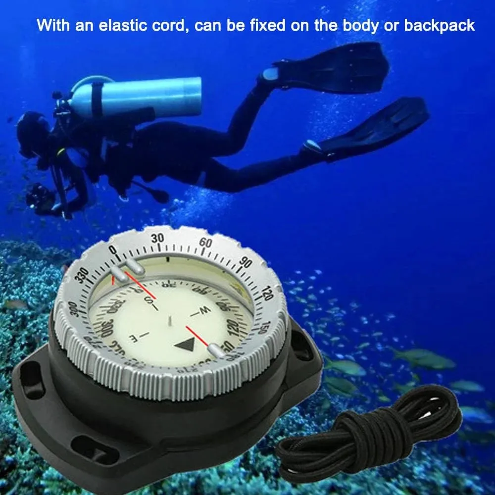 50M Underwater Diving Compass Luminous Dive Wrist Compass Waterproof Navigation Tool with Elastic Rope for Outdoor Camping