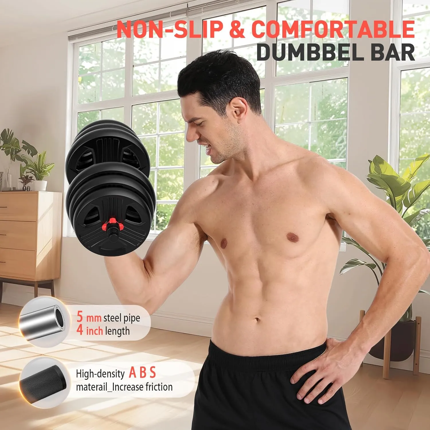 Adjustable Dumbbells, 20/30/40/55/60/70/80/90lbs Free Weights Dumbbells Convertible 2 or 3 in 1 Set Used as Barbell, Kettlebells, A Pair of Lightweight for Home Gym