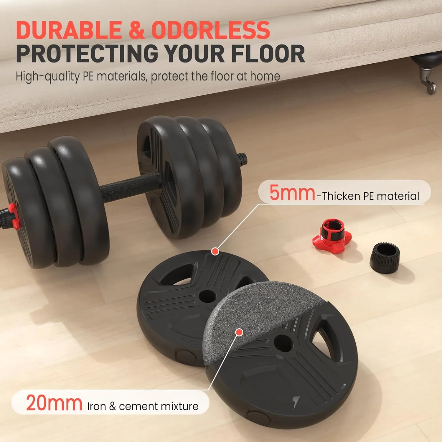 Adjustable Dumbbells, 20/30/40/55/60/70/80/90lbs Free Weights Dumbbells Convertible 2 or 3 in 1 Set Used as Barbell, Kettlebells, A Pair of Lightweight for Home Gym