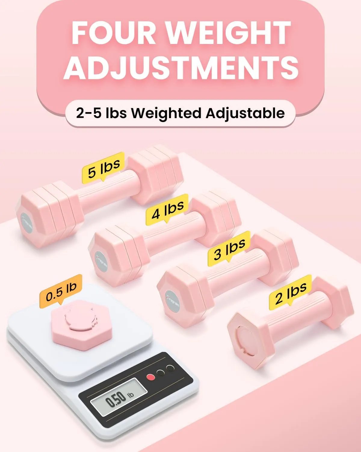 Adjustable Dumbbells Set, 4 in 1 Hand Weights Set for Women Men 10 LB Dumbbell Pair Each 2lbs 3lbs 4lbs 5lbs Weights Dumbbell Set with TPU Soft Rubber Handle for Home Gym Exercise Fitness