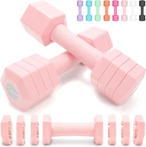 Adjustable Dumbbells Set, 4 in 1 Hand Weights Set for Women Men 10 LB Dumbbell Pair Each 2lbs 3lbs 4lbs 5lbs Weights Dumbbell Set with TPU Soft Rubber Handle for Home Gym Exercise Fitness