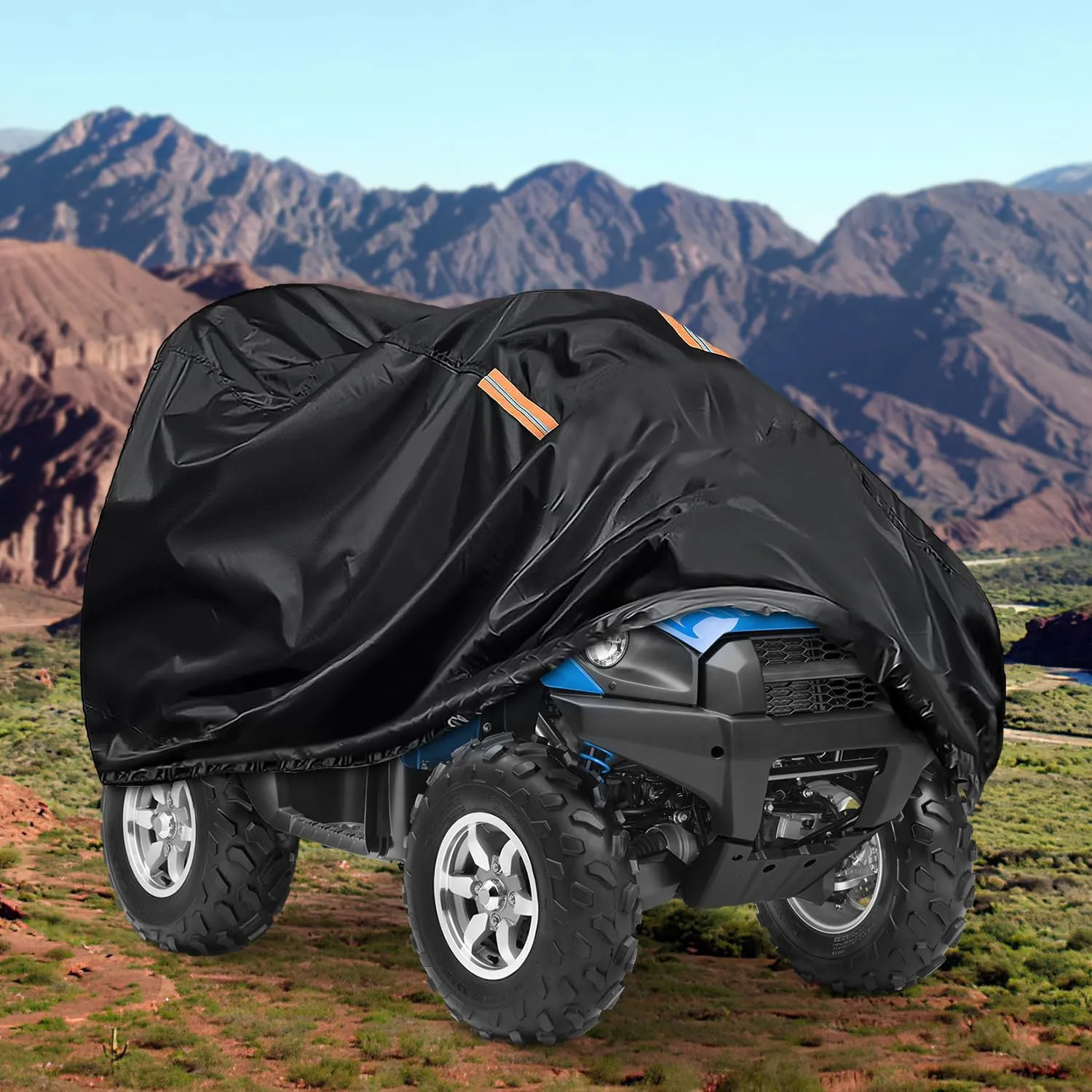 ATV Cover Waterproof 420D Heavy Duty Ripstop Material Black Protects 4 Wheeler from Snow Rain All Season All Weather UV Protection Fits up to 100 Inch