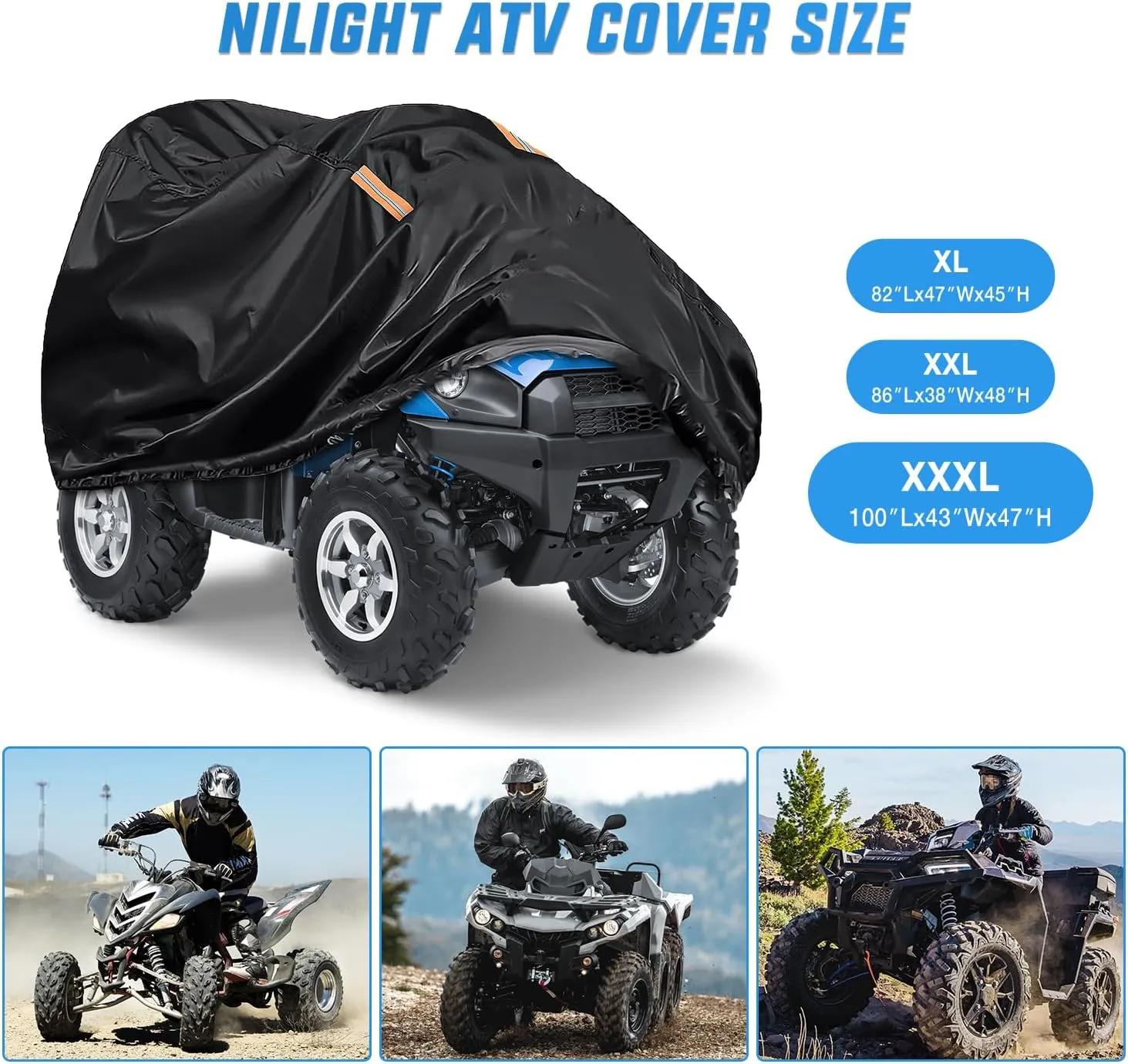 ATV Cover Waterproof 420D Heavy Duty Ripstop Material Black Protects 4 Wheeler from Snow Rain All Season All Weather UV Protection Fits up to 100 Inch