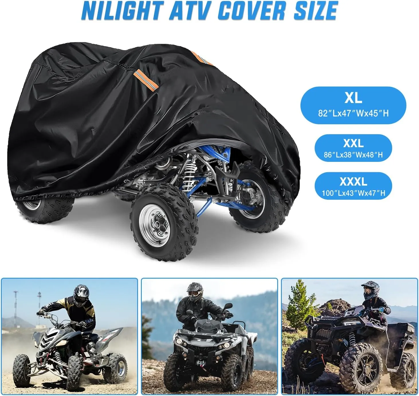 ATV Cover Waterproof 420D Heavy Duty Ripstop Material Black Protects 4 Wheeler from Snow Rain All Season All Weather UV Protection Fits up to 82 Inch