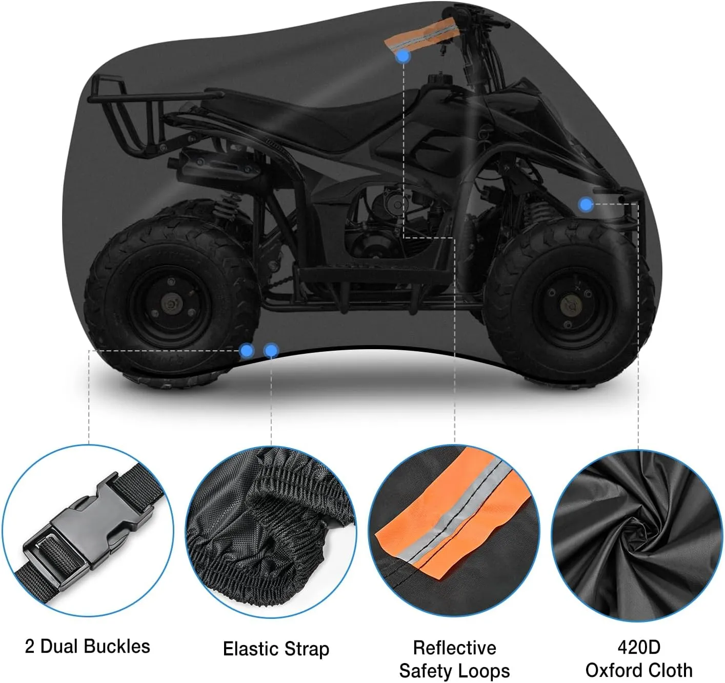 ATV Cover Waterproof 420D Heavy Duty Ripstop Material Black Protects 4 Wheeler from Snow Rain All Season All Weather UV Protection Fits up to 82 Inch