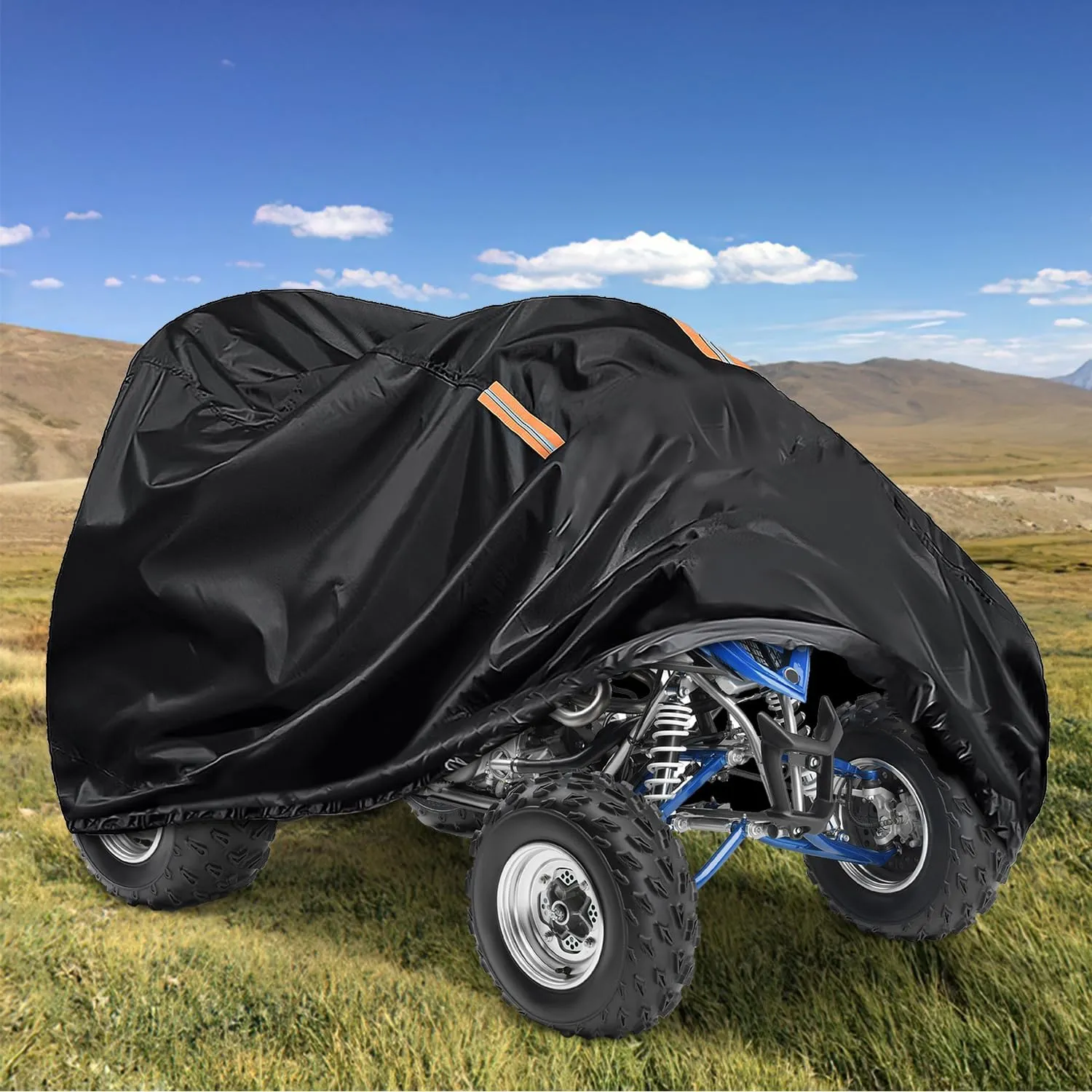 ATV Cover Waterproof 420D Heavy Duty Ripstop Material Black Protects 4 Wheeler from Snow Rain All Season All Weather UV Protection Fits up to 82 Inch