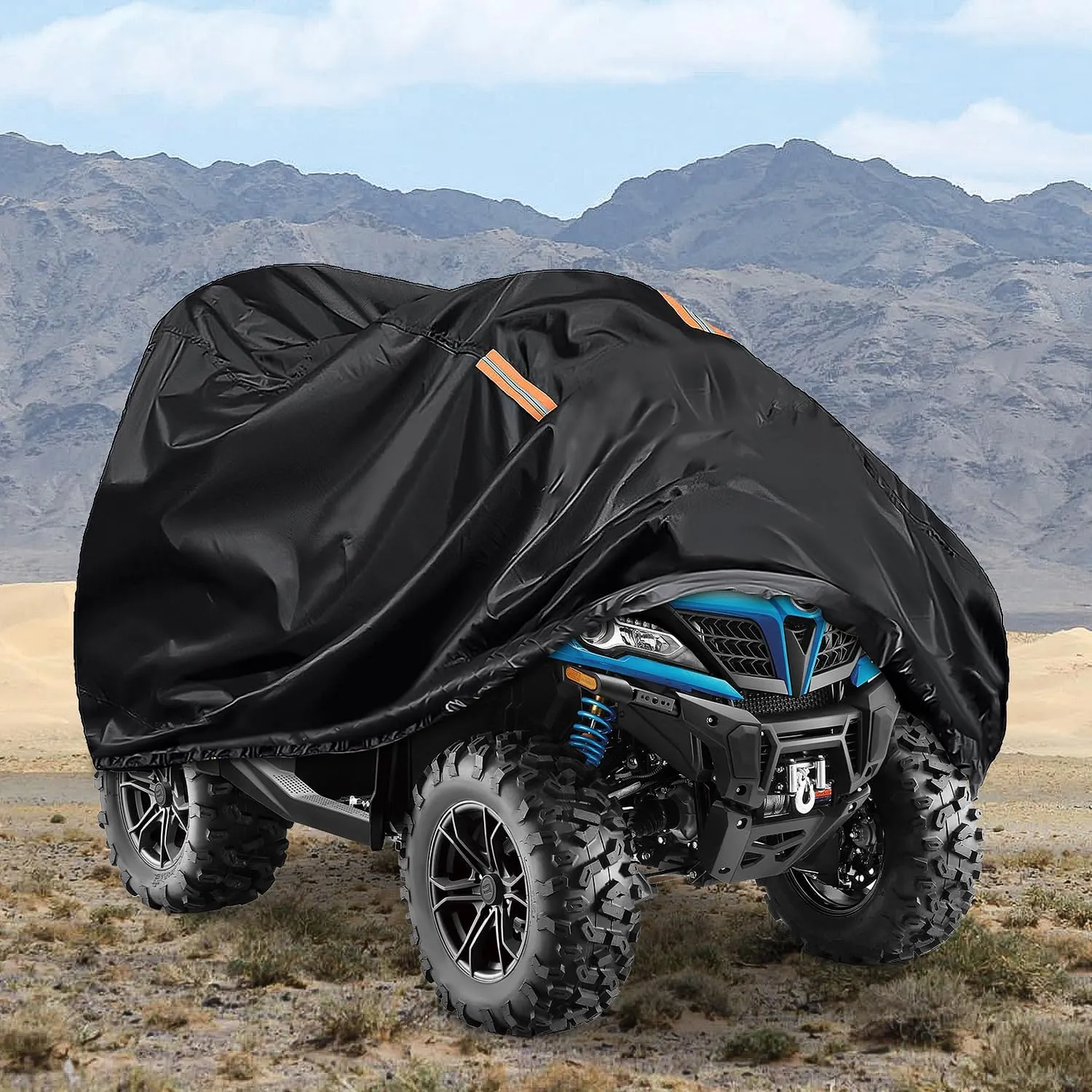 ATV Cover Waterproof 420D Heavy Duty Ripstop Material Black Protects 4 Wheeler from Snow Rain All Season All Weather UV Protection Fits up to 86 Inch