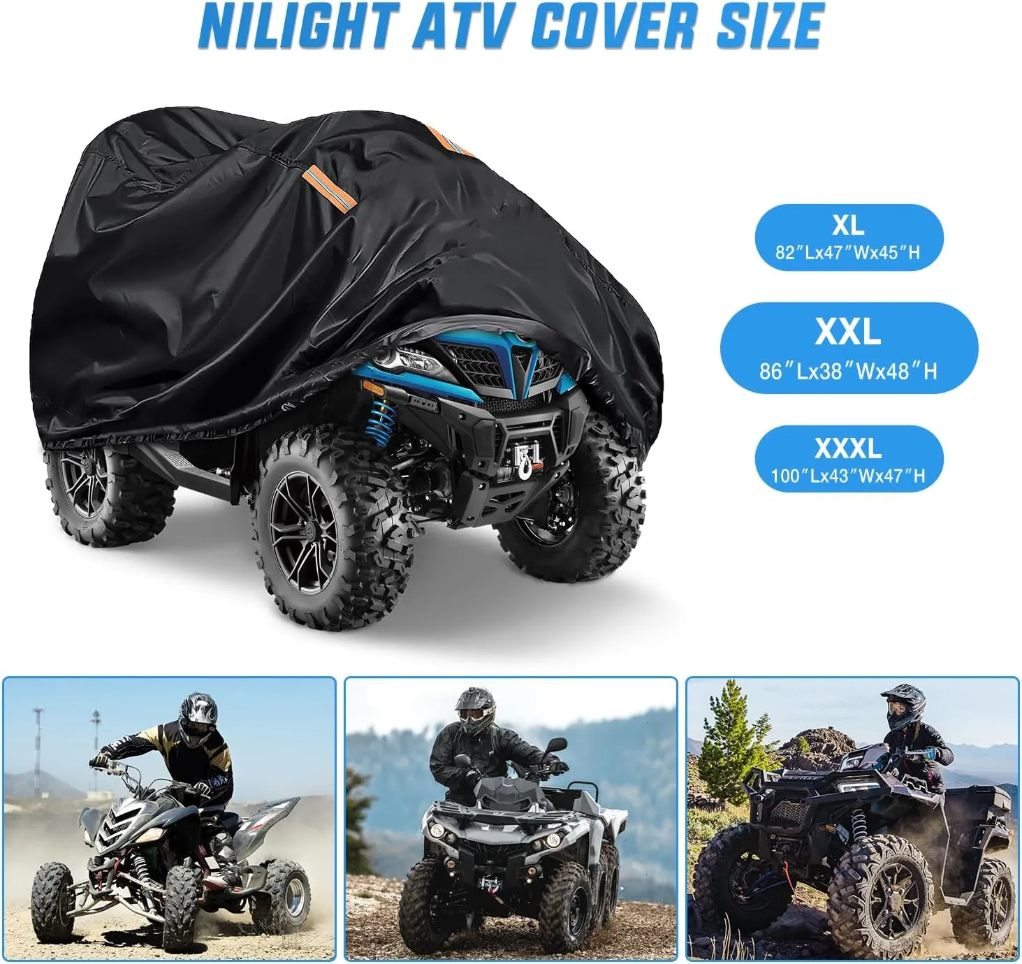 ATV Cover Waterproof 420D Heavy Duty Ripstop Material Black Protects 4 Wheeler from Snow Rain All Season All Weather UV Protection Fits up to 86 Inch