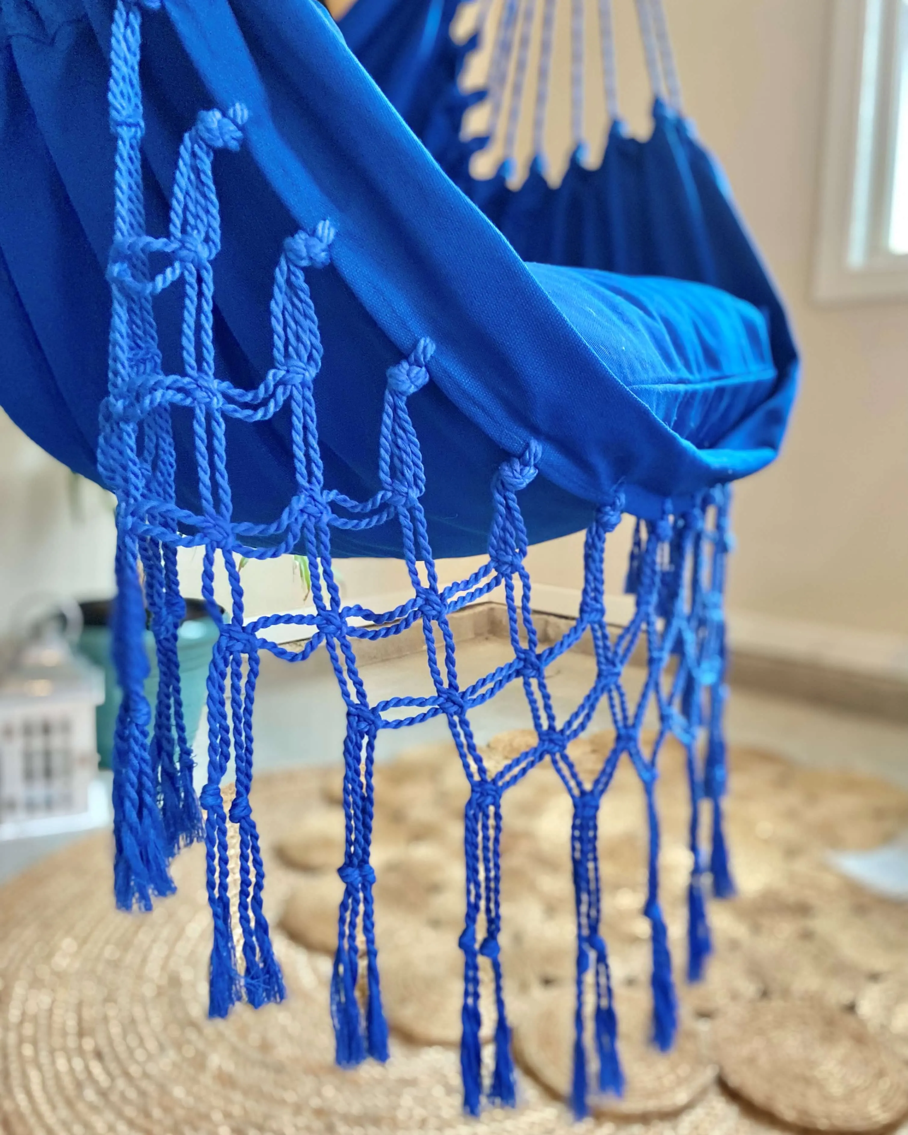 Blue Macrame Hanging Chair Hammock Swing | SERENA BLUE