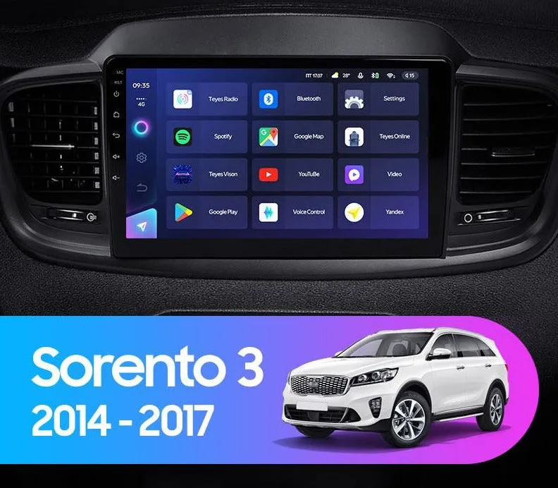 Car Dealz Elite 4G Data Model 10.2" Android 12.0 For Kia Sorento 3 2014 - 2017 In Dash Plus OEM Fascia