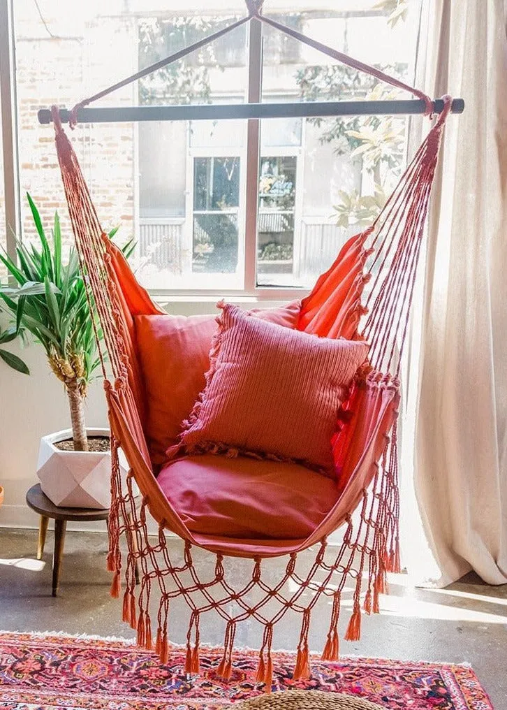 Coral Pink Macrame Hammock Chair | SERENA CORAL PINK
