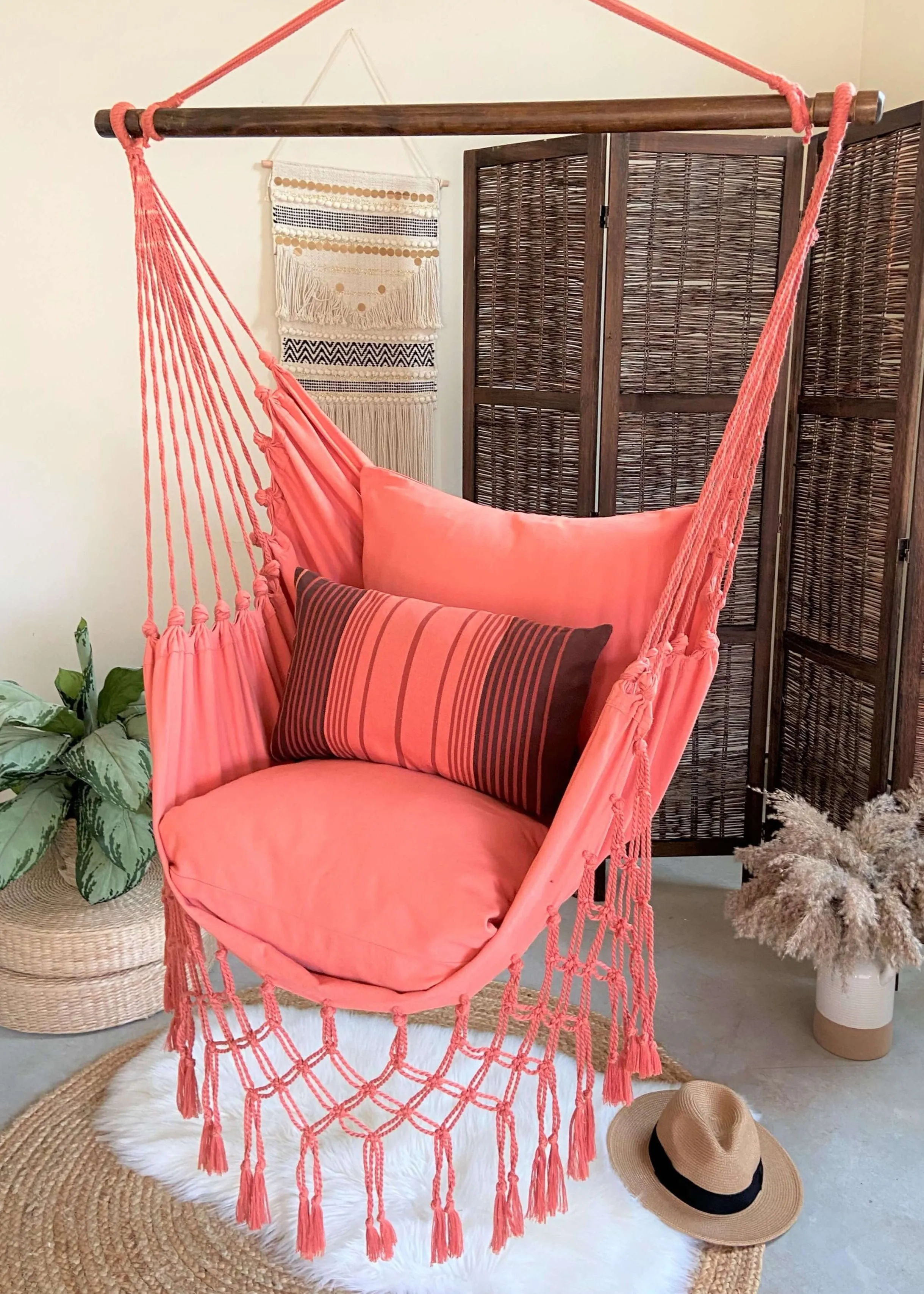 Coral Pink Macrame Hammock Chair | SERENA CORAL PINK