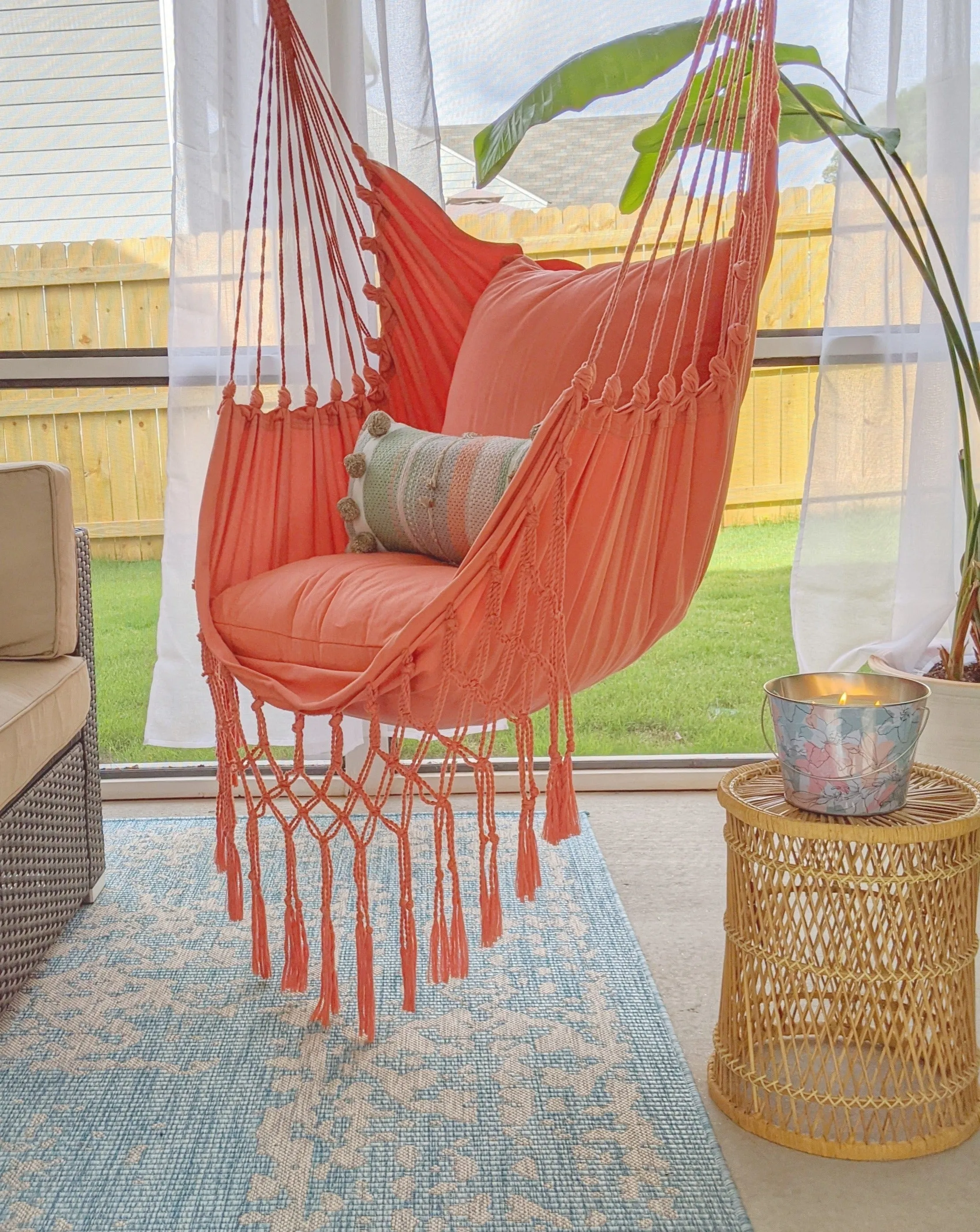 Coral Pink Macrame Hammock Chair | SERENA CORAL PINK