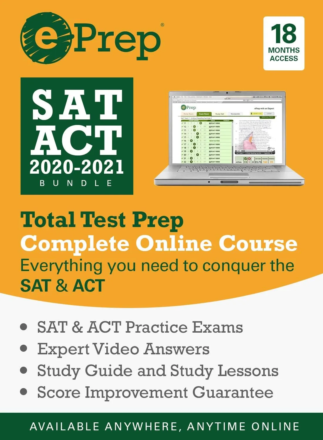 ePrep SAT & ACT 2020 - 2021 Bundle | Premium Online Course and Study Guide | 18 Months | 4 Full-Length Exams   Video Explanations   Quizzes   Strategies [Online Code]