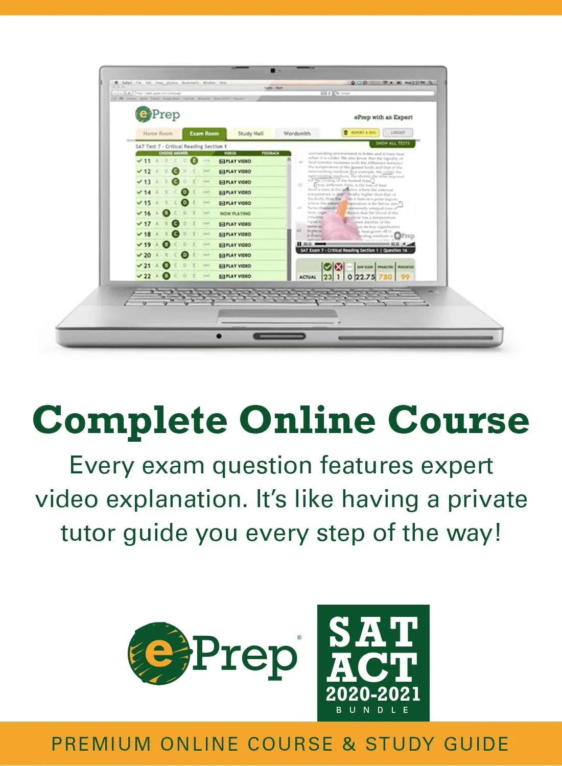 ePrep SAT & ACT 2020 - 2021 Bundle | Premium Online Course and Study Guide | 18 Months | 4 Full-Length Exams   Video Explanations   Quizzes   Strategies [Online Code]