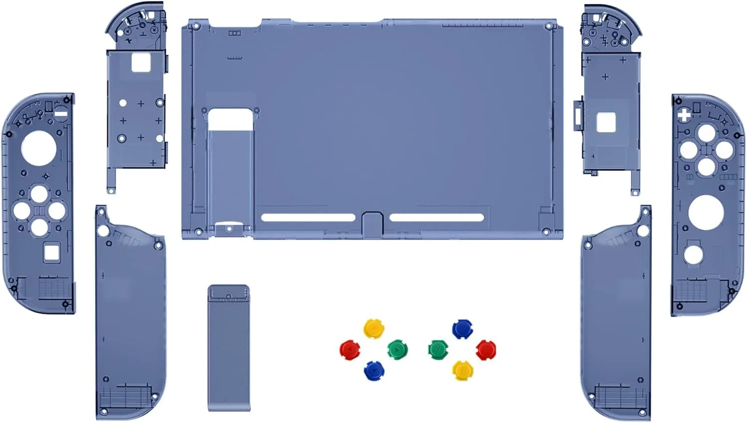 eXtremeRate DIY Replacement Shell Buttons for Nintendo Switch, Back Plate for Switch Console, Housing with Colorful Button for Joycon Handheld Controller - Clear Deep Ocean Blue [No Electronics Parts]