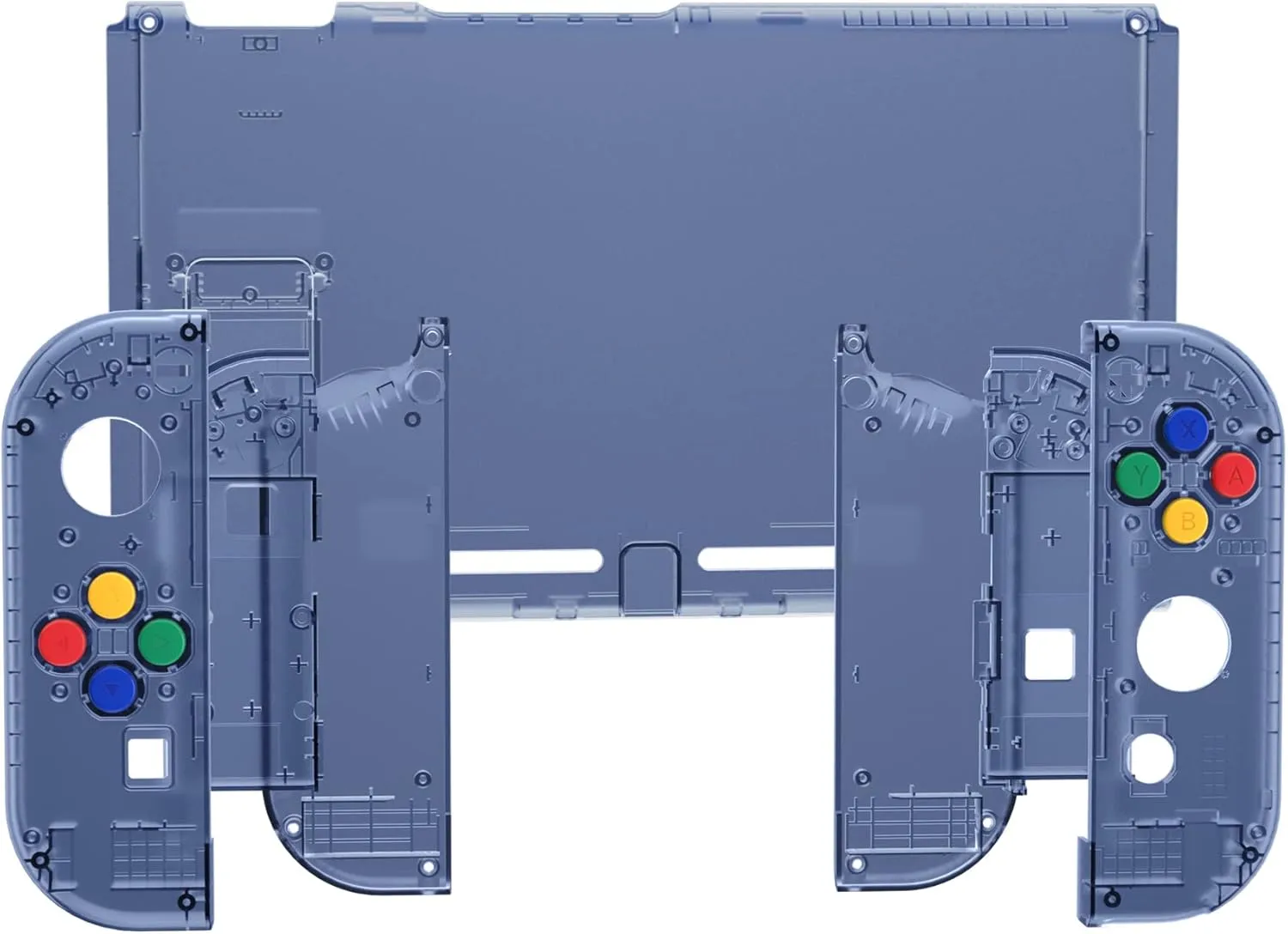 eXtremeRate DIY Replacement Shell Buttons for Nintendo Switch, Back Plate for Switch Console, Housing with Colorful Button for Joycon Handheld Controller - Clear Deep Ocean Blue [No Electronics Parts]
