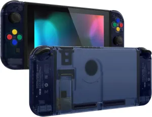 eXtremeRate DIY Replacement Shell Buttons for Nintendo Switch, Back Plate for Switch Console, Housing with Colorful Button for Joycon Handheld Controller - Clear Deep Ocean Blue [No Electronics Parts]