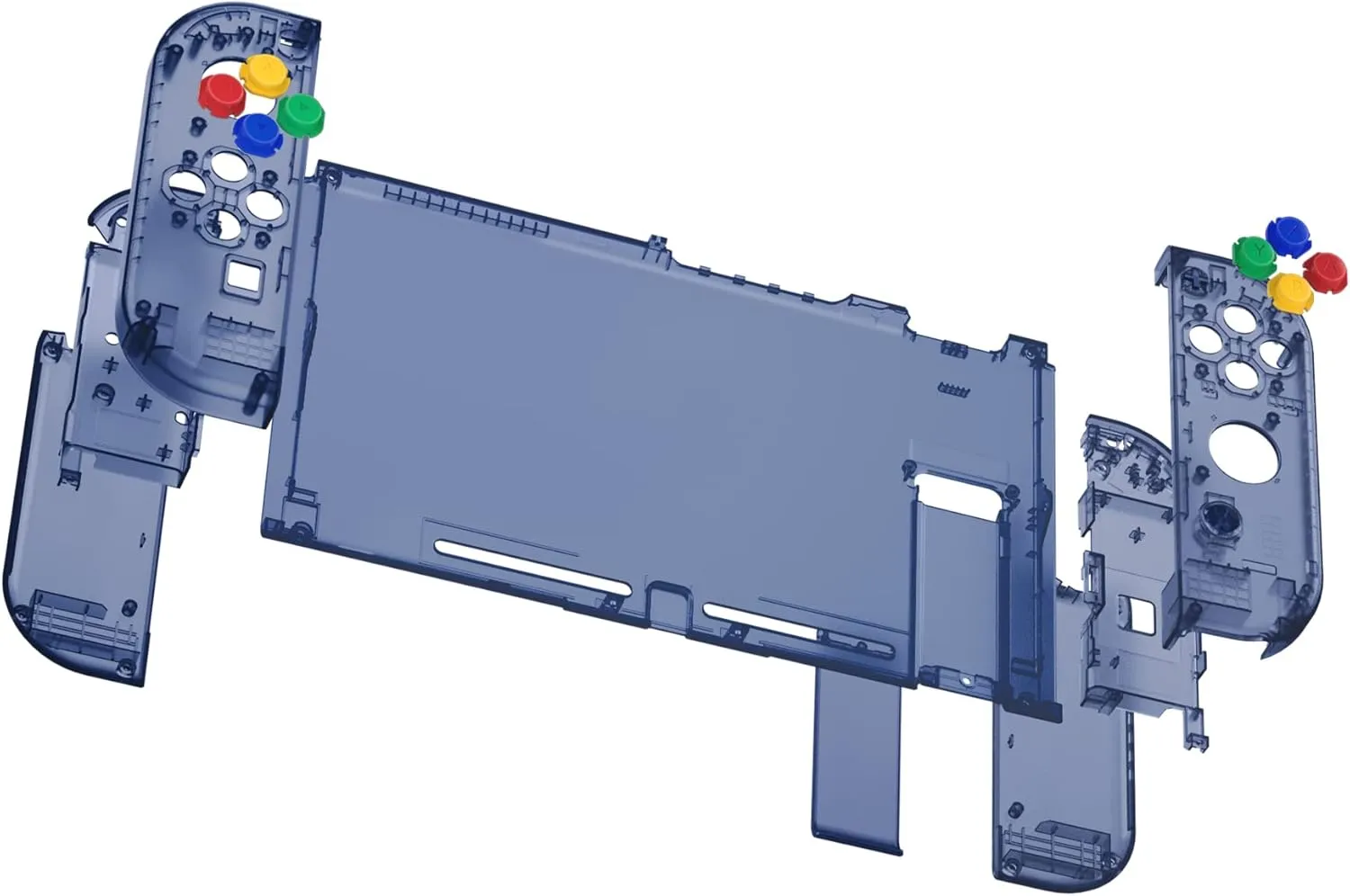 eXtremeRate DIY Replacement Shell Buttons for Nintendo Switch, Back Plate for Switch Console, Housing with Colorful Button for Joycon Handheld Controller - Clear Deep Ocean Blue [No Electronics Parts]