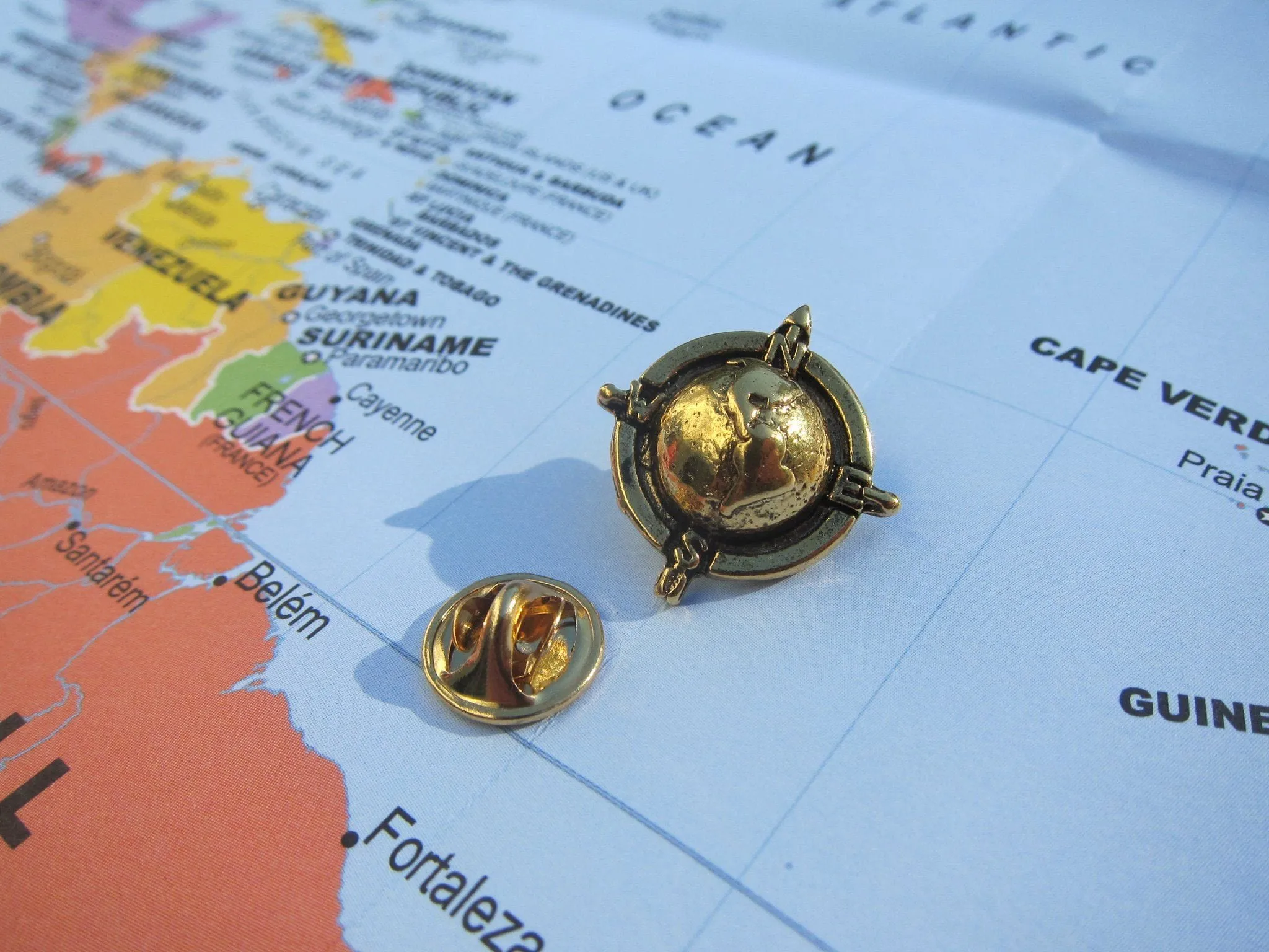 Globe Compass Gold Lapel Pin
