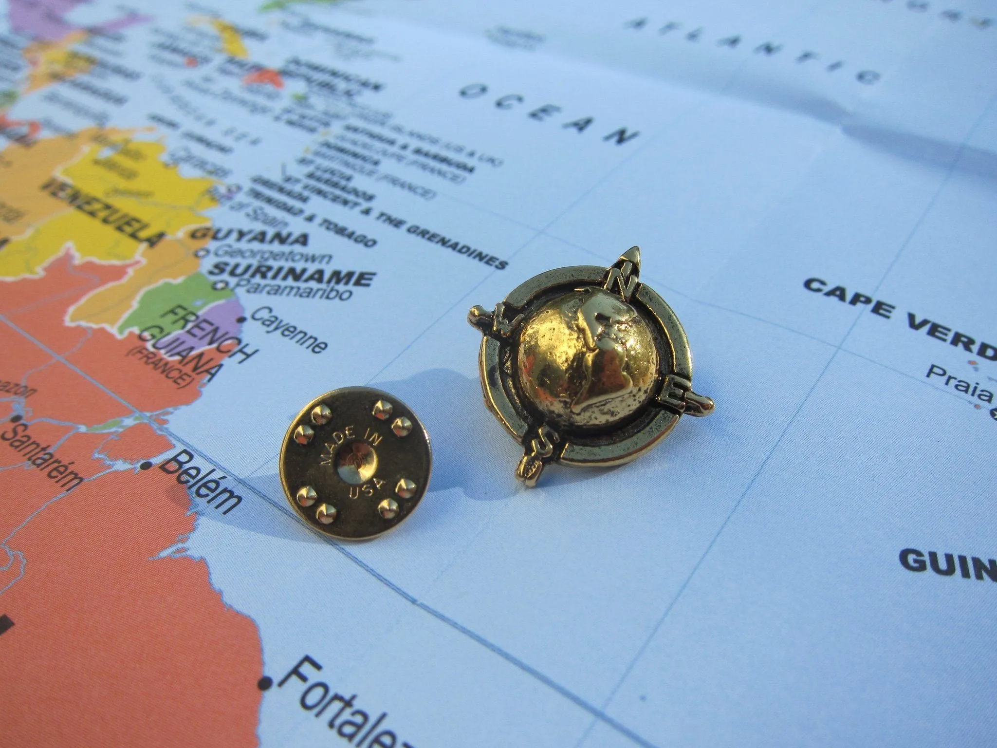 Globe Compass Gold Lapel Pin