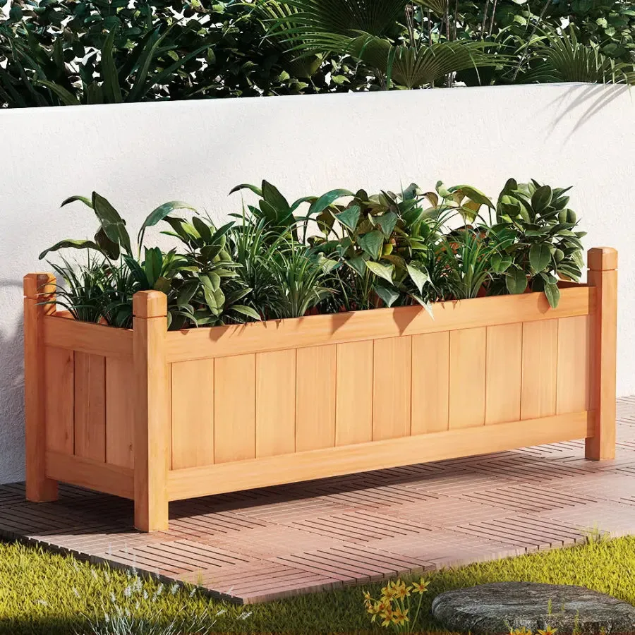 Green Fingers Garden Bed Raised Wooden Planter Outdoor Box Vegetables 90x30x33cm