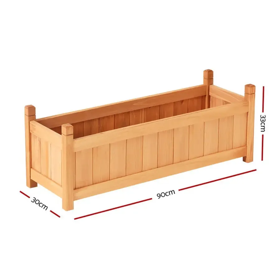 Green Fingers Garden Bed Raised Wooden Planter Outdoor Box Vegetables 90x30x33cm