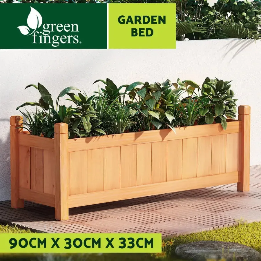 Green Fingers Garden Bed Raised Wooden Planter Outdoor Box Vegetables 90x30x33cm