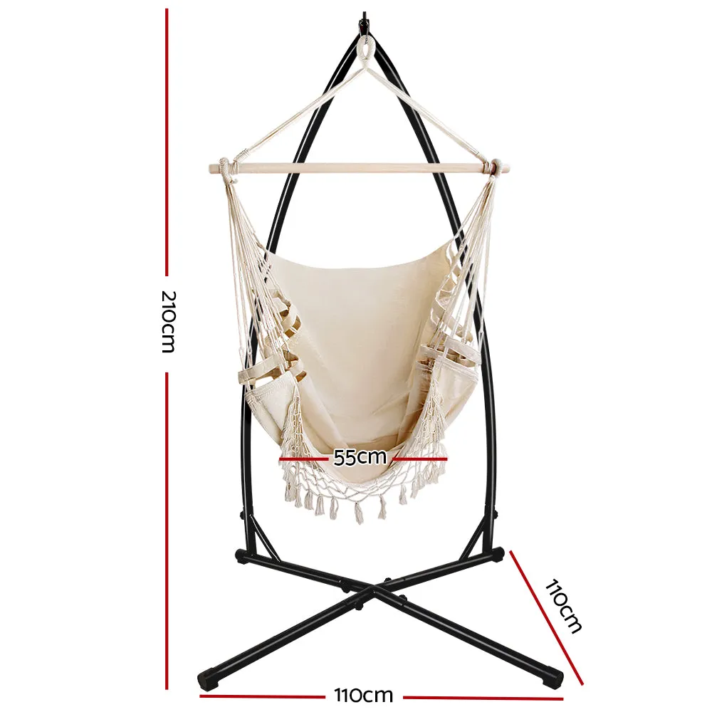 Hammock Chair with Steel Stand Hanging Outdoor Tassel - Cream