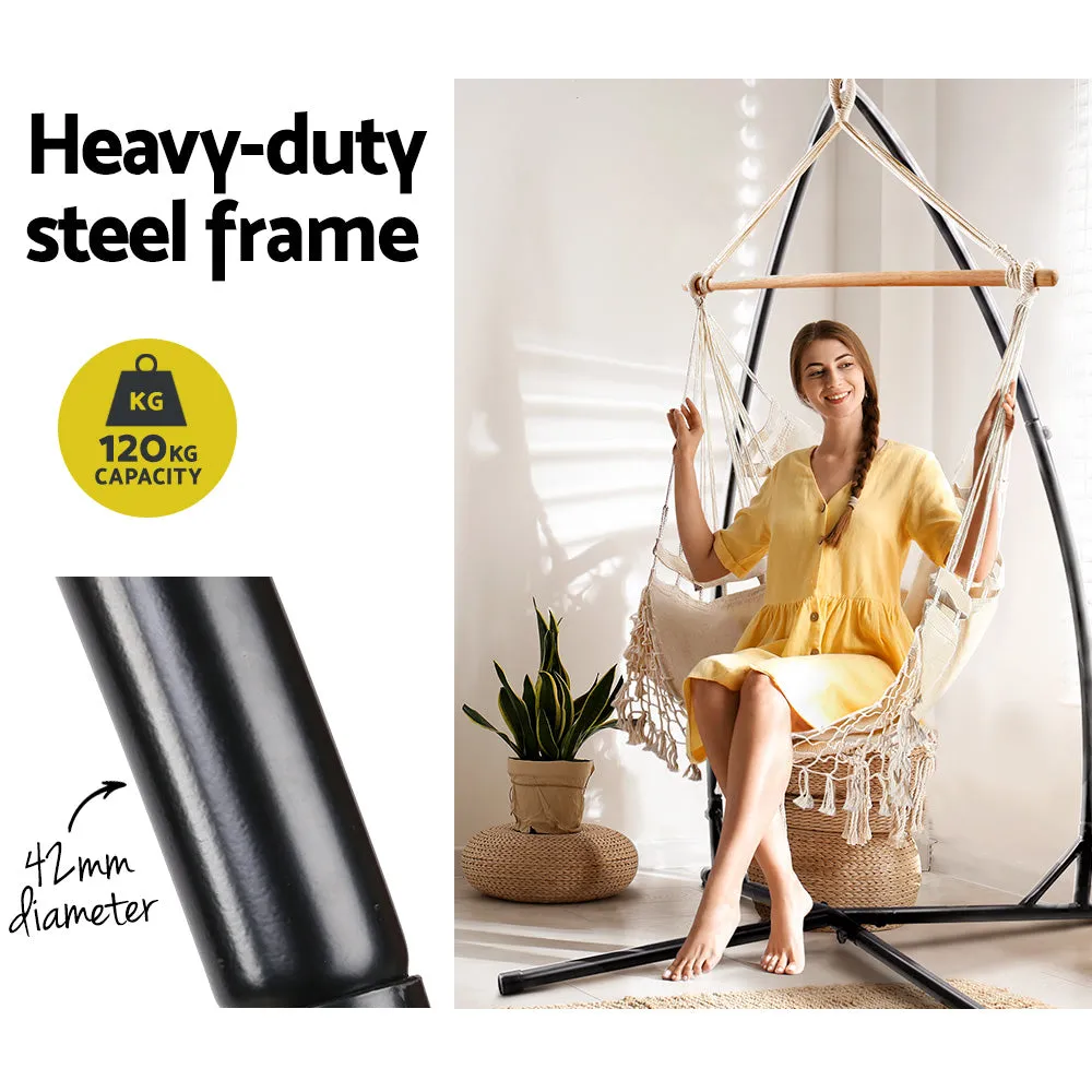 Hammock Chair with Steel Stand Hanging Outdoor Tassel - Cream
