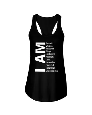 I Am Feminist Woman Educated Magic Intelligent Resilient Love Innovative Powerful Influential Unapologetic Next Level Ladies Racerback Tank
