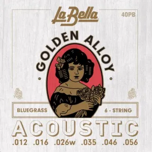 La Bella 40PB Golden Alloy Acoustic Guitar Strings - Bluegrass 12-56
