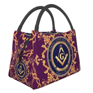 Master Mason Blue Lodge Lunch Bag - Purple & Gold Square and Compass G