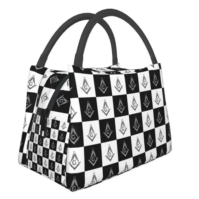 Master Mason Blue Lodge Lunch Bag - Square & Compass G Checkered Pattern