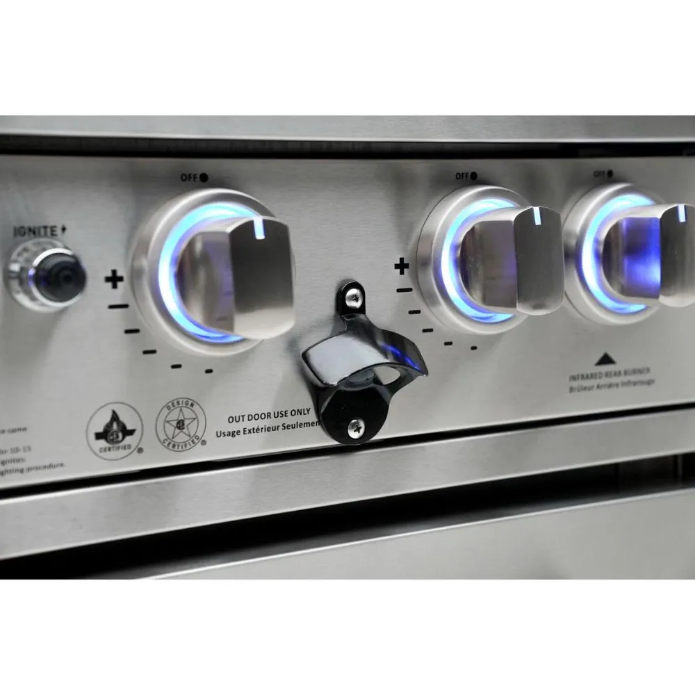 Mont Alpi MAi400-DBEVFC Propane 4-Burner Deluxe Island with Beverage Center & Fridge Cabinet