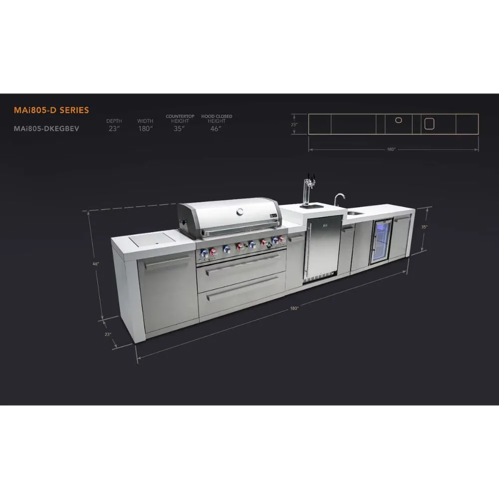 Mont Alpi MAi805-DKEGBEV Propane 6-Burner Deluxe Island with Kegerator & Beverage Center