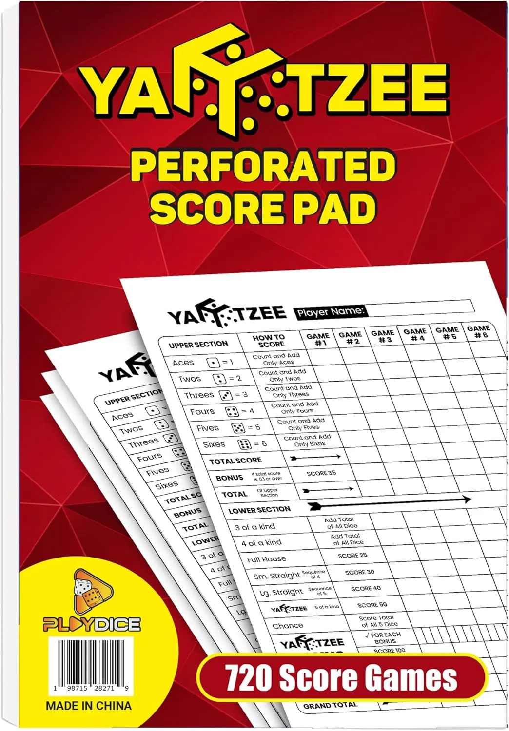 Perforated Yahtzee Score Pads: 120 Easy Tear Off Score Sheets, Large Print, Compatible with Yardzee and Yahtzee Games (6x9-120 Pages)