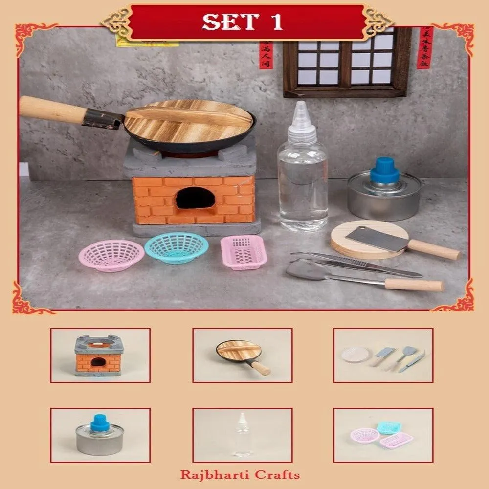 Real Cooking Miniature Set Tiny Cooking Set Dollhouse Kitchen Set Miniature Stove Miniature Kitchen Set Miniature Utensils Pretend Play Set
