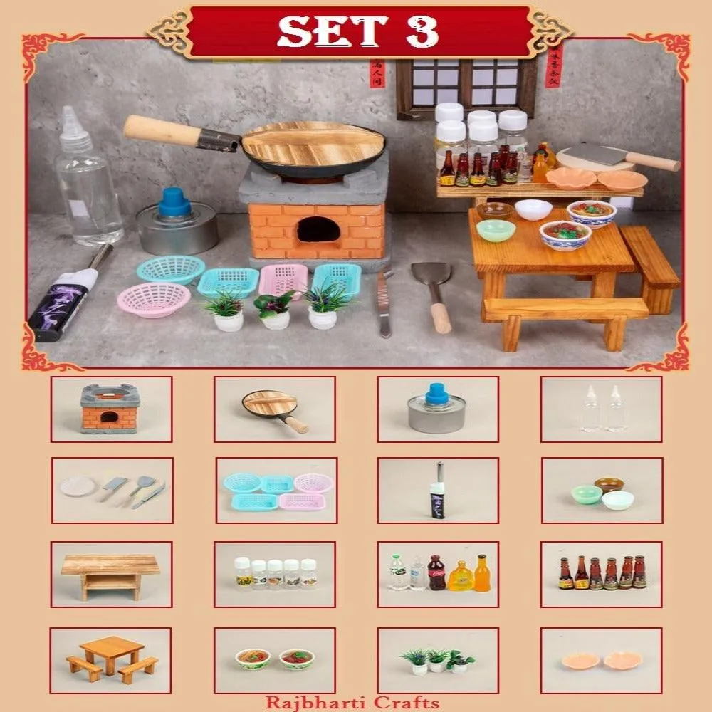 Real Cooking Miniature Set Tiny Cooking Set Dollhouse Kitchen Set Miniature Stove Miniature Kitchen Set Miniature Utensils Pretend Play Set