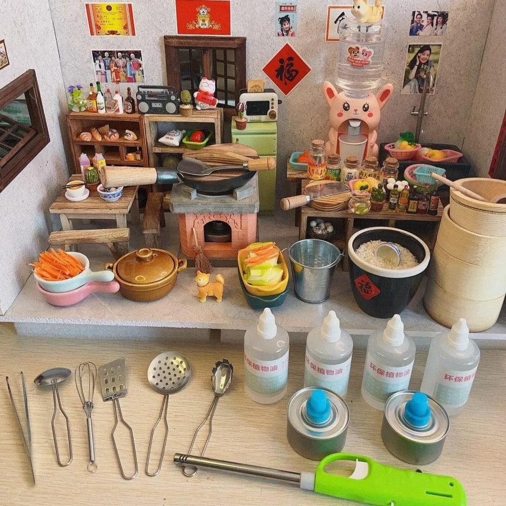 Real Miniature Cooking Set Tiny Cooking Set Dollhouse Kitchen Set Miniature Stove Miniature Kitchen Set Miniature Utensils Pretend Play Set