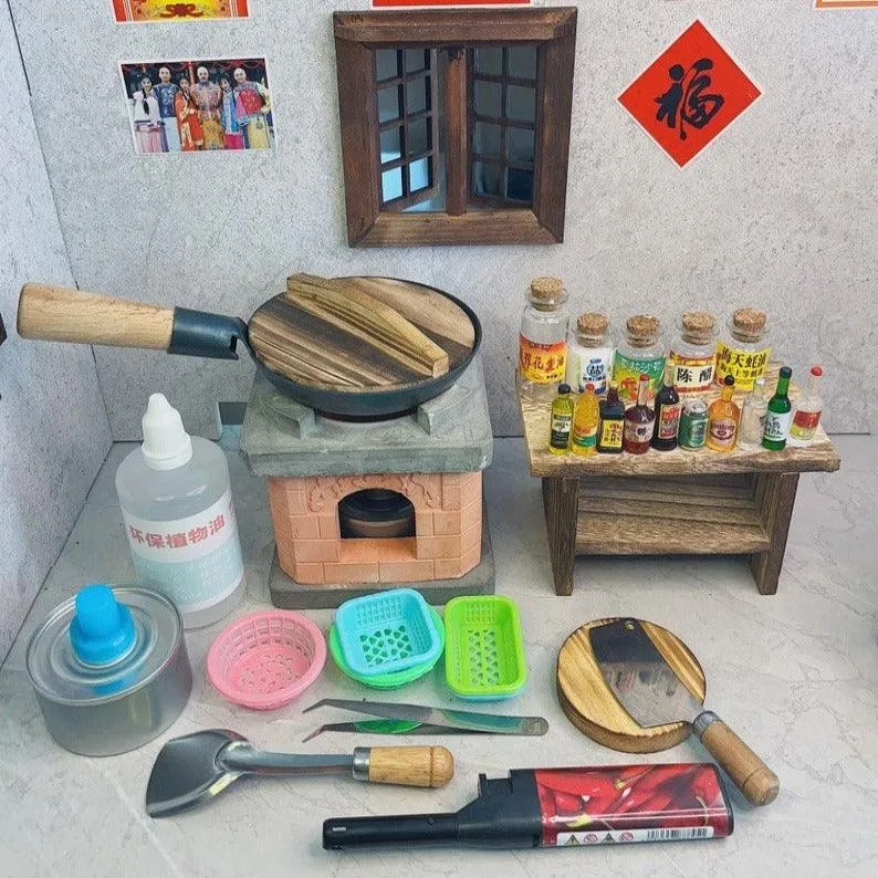 Real Miniature Cooking Set Tiny Cooking Set Dollhouse Kitchen Set Miniature Stove Miniature Kitchen Set Miniature Utensils Pretend Play Set