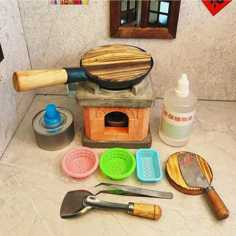 Real Miniature Cooking Set Tiny Cooking Set Dollhouse Kitchen Set Miniature Stove Miniature Kitchen Set Miniature Utensils Pretend Play Set