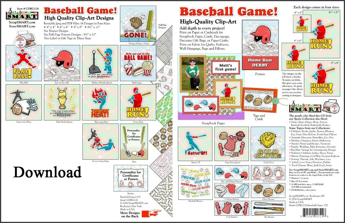 ScrapSMART - Baseball Game - Clip Art Software Collection - Jpeg & PDF files [Download]