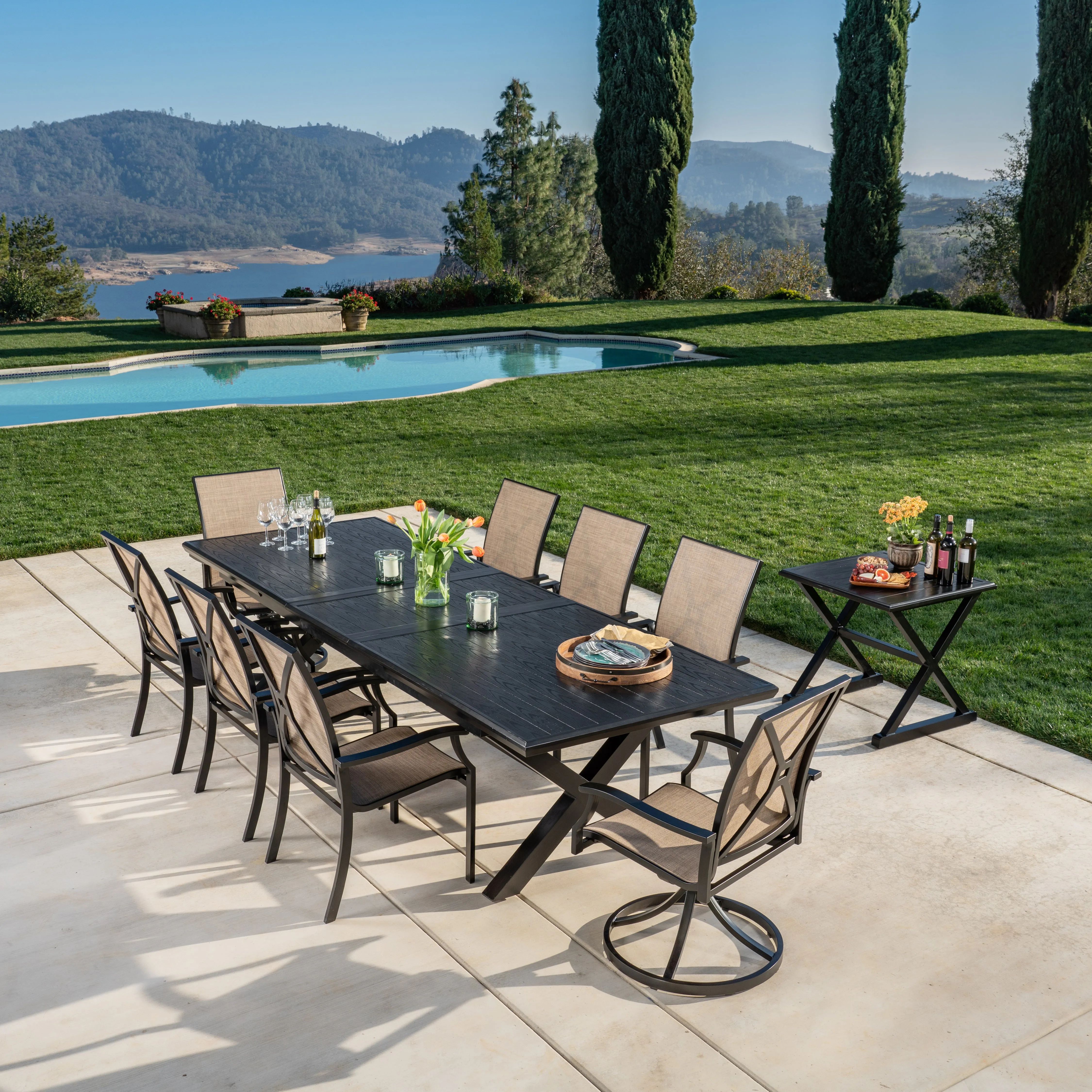 Walcott 10-piece Sling Dining Set with Expanding Table