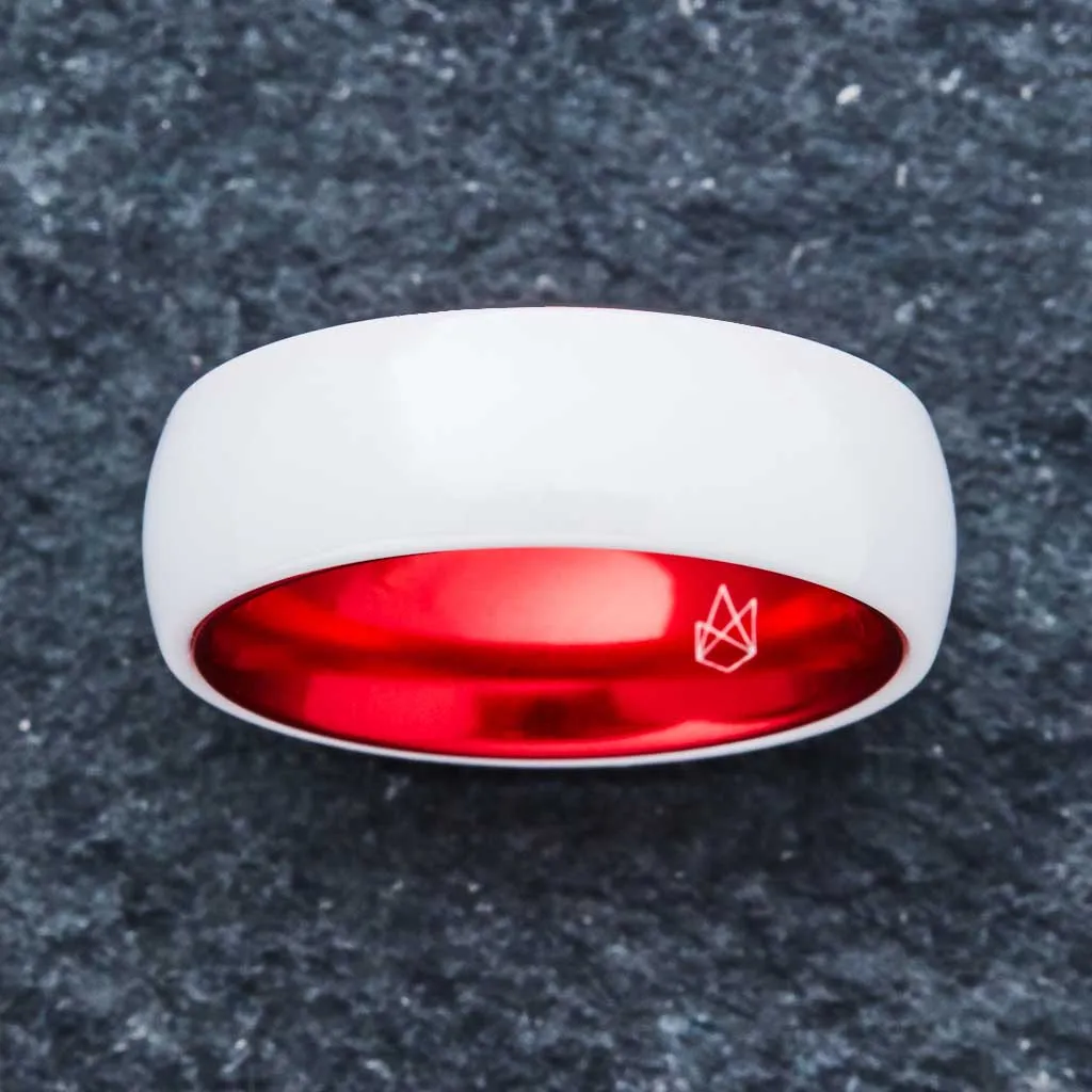 White Ceramic Ring - Resilient Red